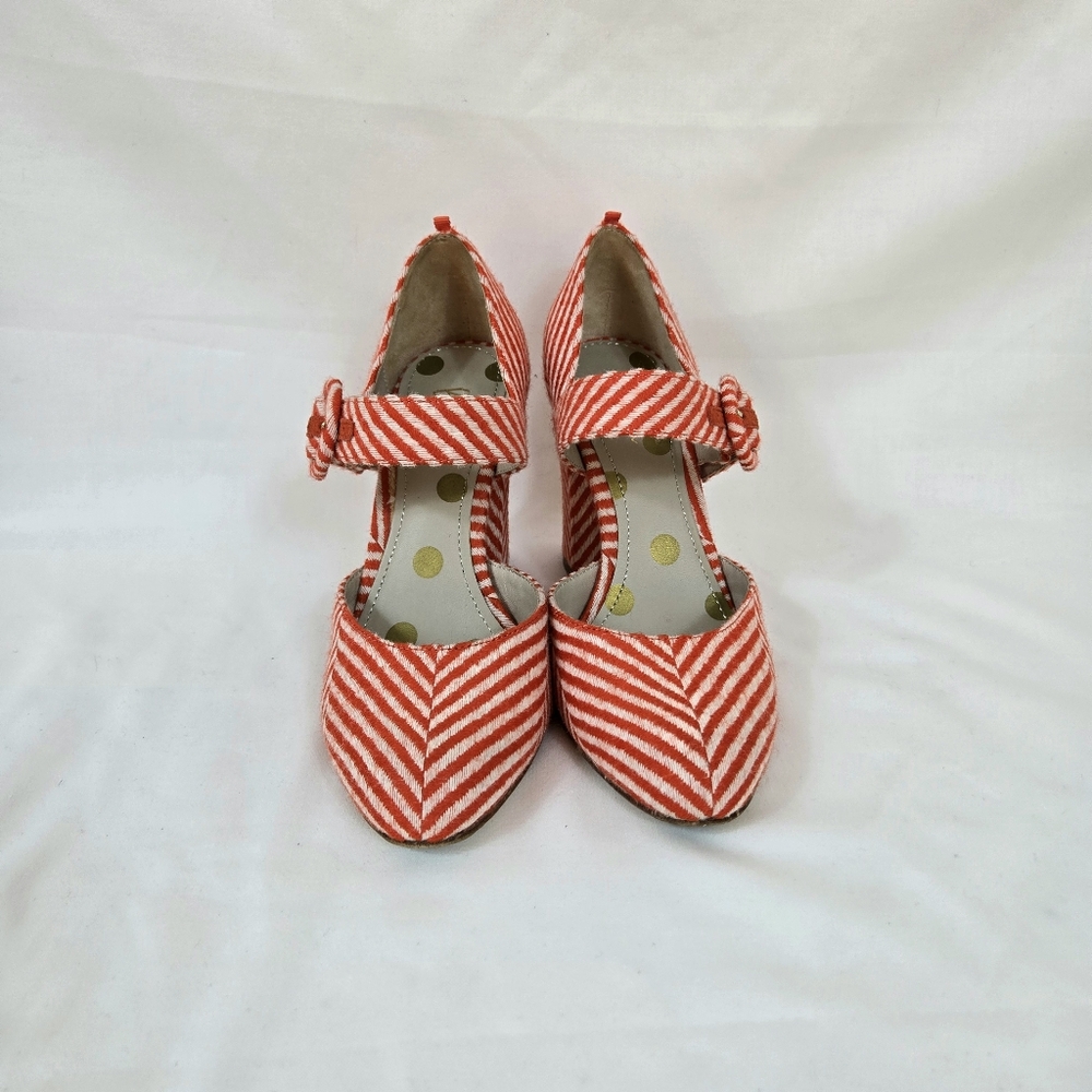 Boden Womens Evie Orange Ivory Stripe Fabric Buckle Mary Jane Pumps EU 36/5.5 US - Picture 2 of 9